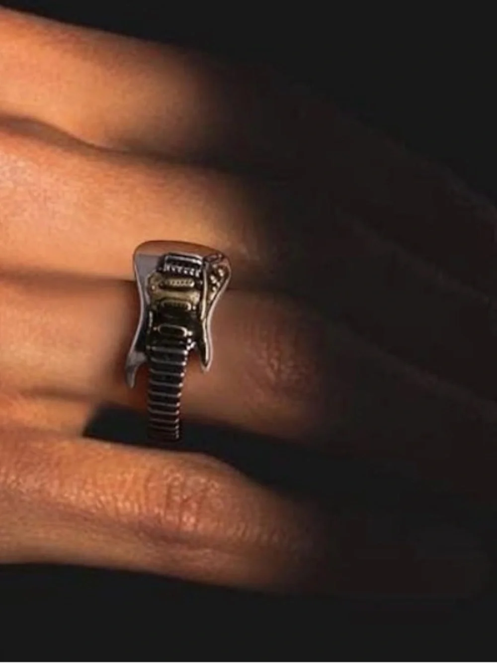 Guitar-Shaped Two-Tone Metal Ring Music Jewelry